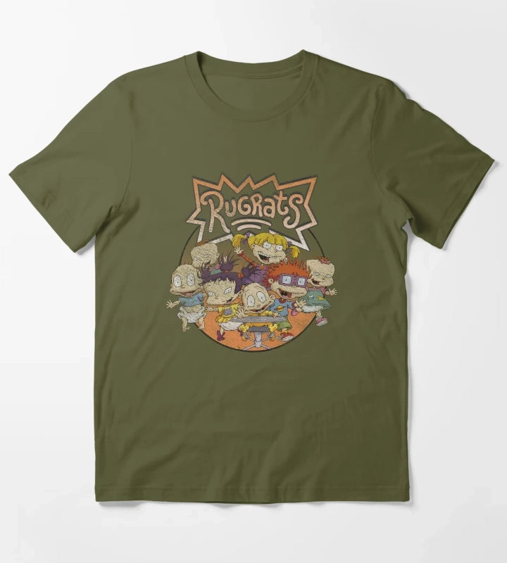 Rugrats Group Shot Distressed Logo T-Shirt Olive Green