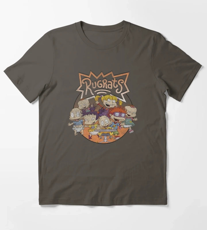 Rugrats Group Shot Distressed Logo T-Shirt Dark Grey