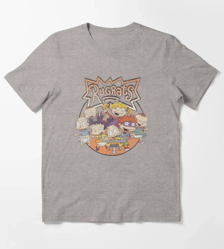 Rugrats Group Shot Distressed Logo T-Shirt Heather Grey