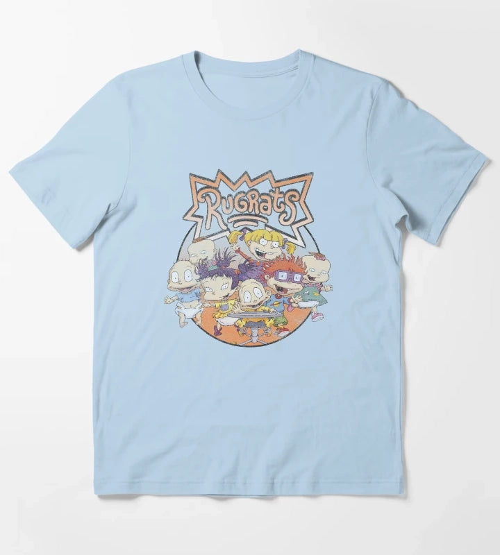 Rugrats Group Shot Distressed Logo T-Shirt Sky Blue