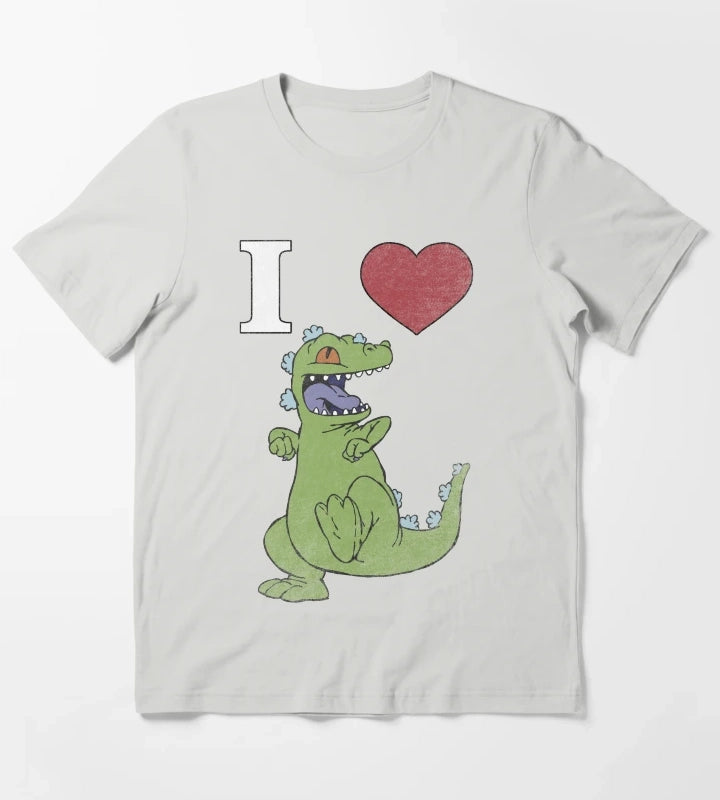 Rugrats I Love Reptar Distressed Heart Poster T-Shirt Light Grey