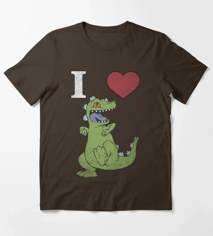 Rugrats I Love Reptar Distressed Heart Poster T-Shirt Brown