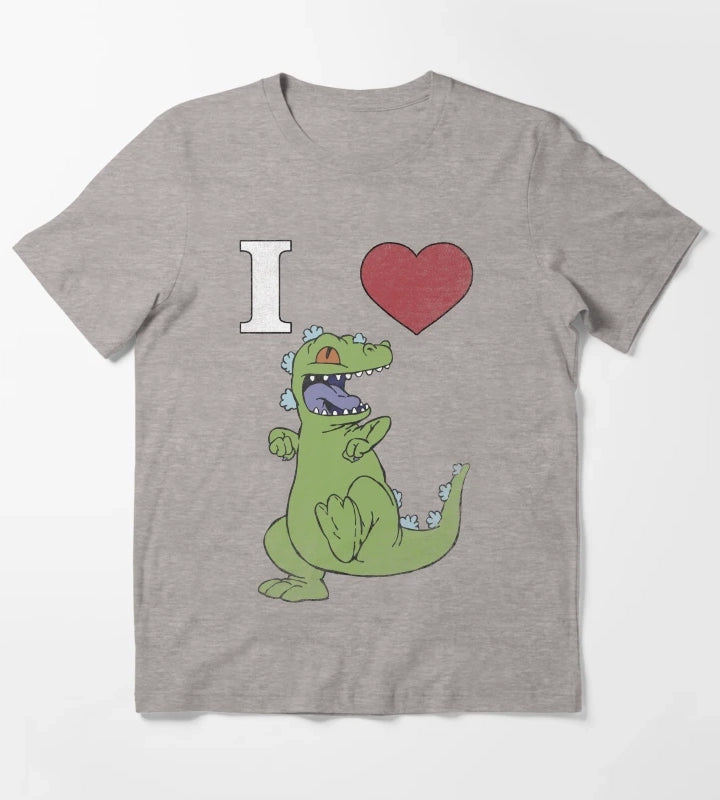 Rugrats I Love Reptar Distressed Heart Poster T-Shirt Heather Grey