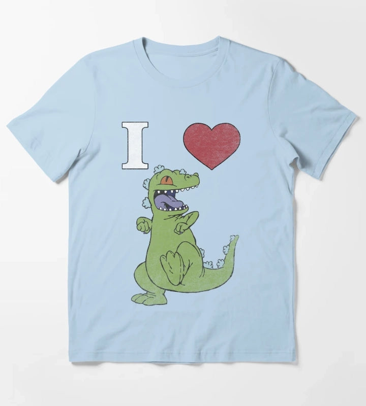 Rugrats I Love Reptar Distressed Heart Poster T-Shirt Sky Blue