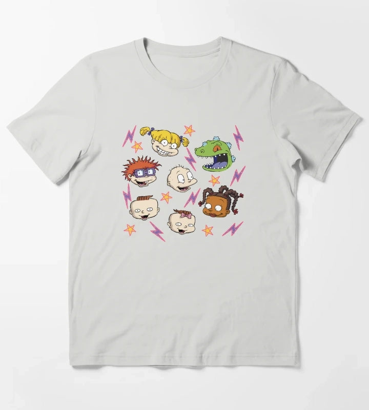 Rugrats Lightening and Stars Group Head Shot T-Shirt Light Grey