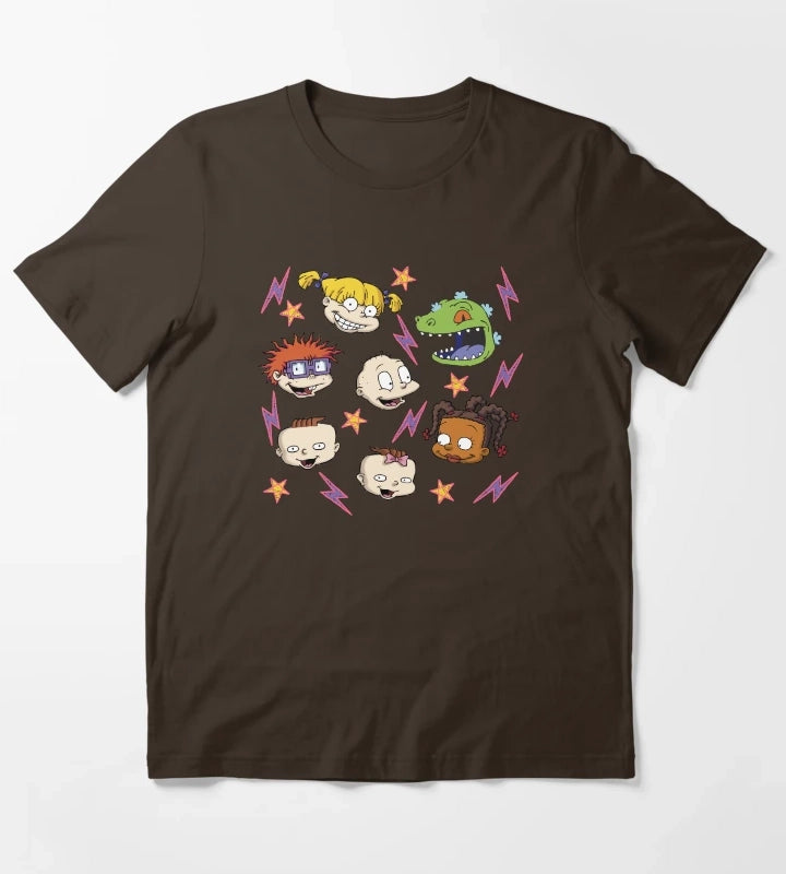 Rugrats Lightening and Stars Group Head Shot T-Shirt Brown