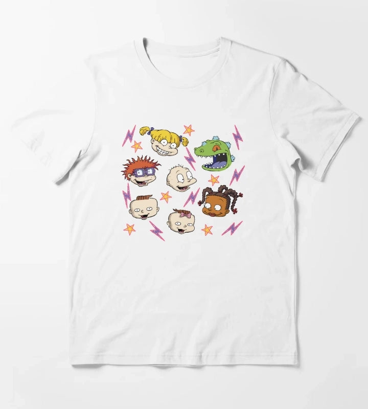 Rugrats Lightening and Stars Group Head Shot T-Shirt White