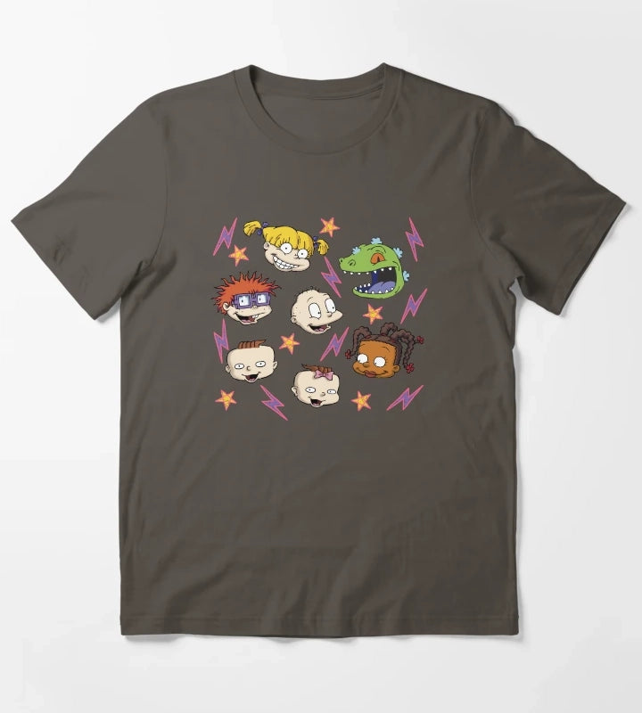Rugrats Lightening and Stars Group Head Shot T-Shirt Dark Grey
