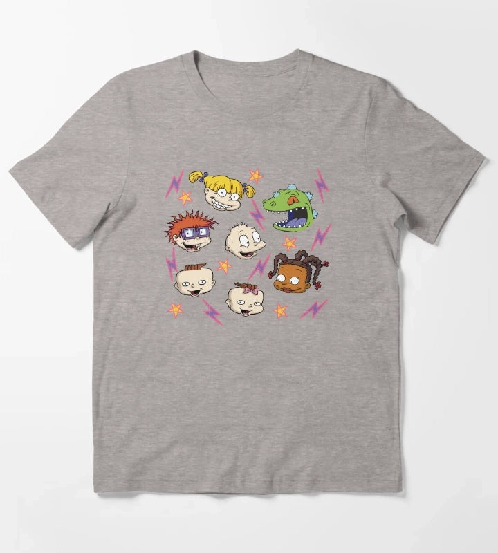 Rugrats Lightening and Stars Group Head Shot T-Shirt Heather Grey