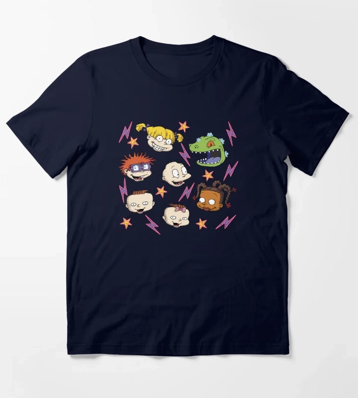 Rugrats Lightening and Stars Group Head Shot T-Shirt Navy