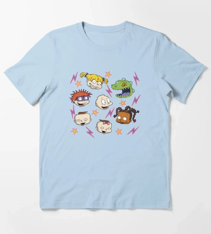 Rugrats Lightening and Stars Group Head Shot T-Shirt Sky Blue