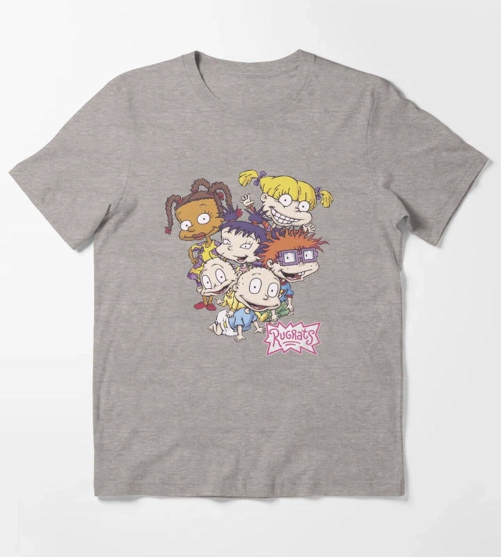 Rugrats Pile Up Distressed Group Shot T-Shirt Heather Grey