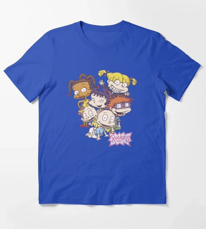 Rugrats Pile Up Distressed Group Shot T-Shirt Blue