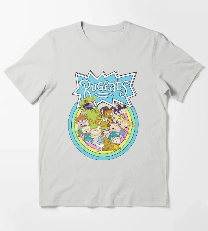 Rugrats Rainbow Circle Group Shot Retro Poster T-Shirt Light Grey