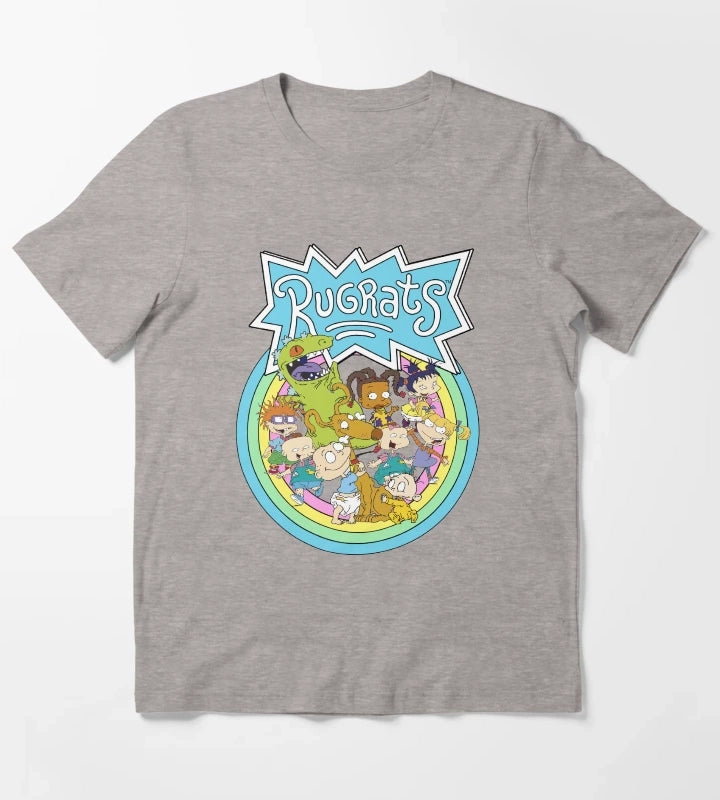 Rugrats Rainbow Circle Group Shot Retro Poster T-Shirt Heather Grey