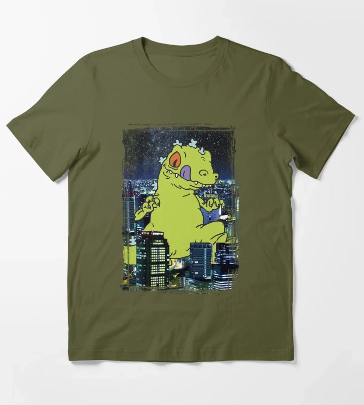 Rugrats Reptar City Rampage Portrait T-Shirt Olive Green