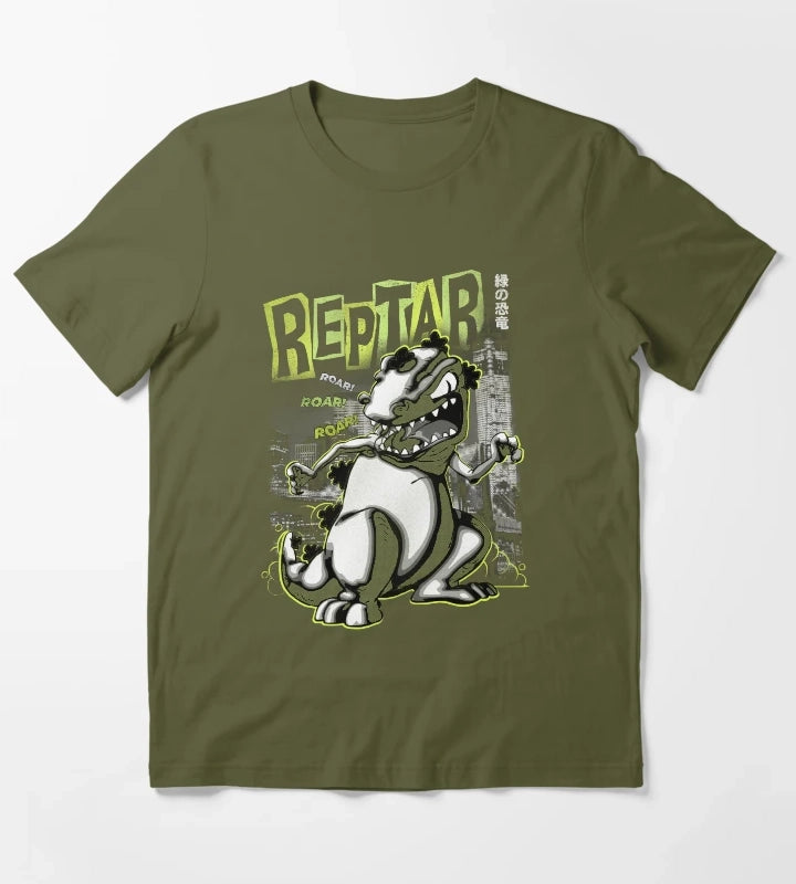 Rugrats Reptar Kanji Noir Poster T-Shirt Olive Green