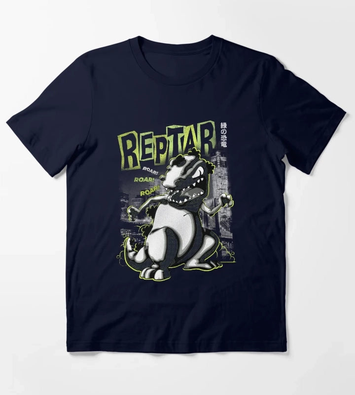 Rugrats Reptar Kanji Noir Poster T-Shirt Navy