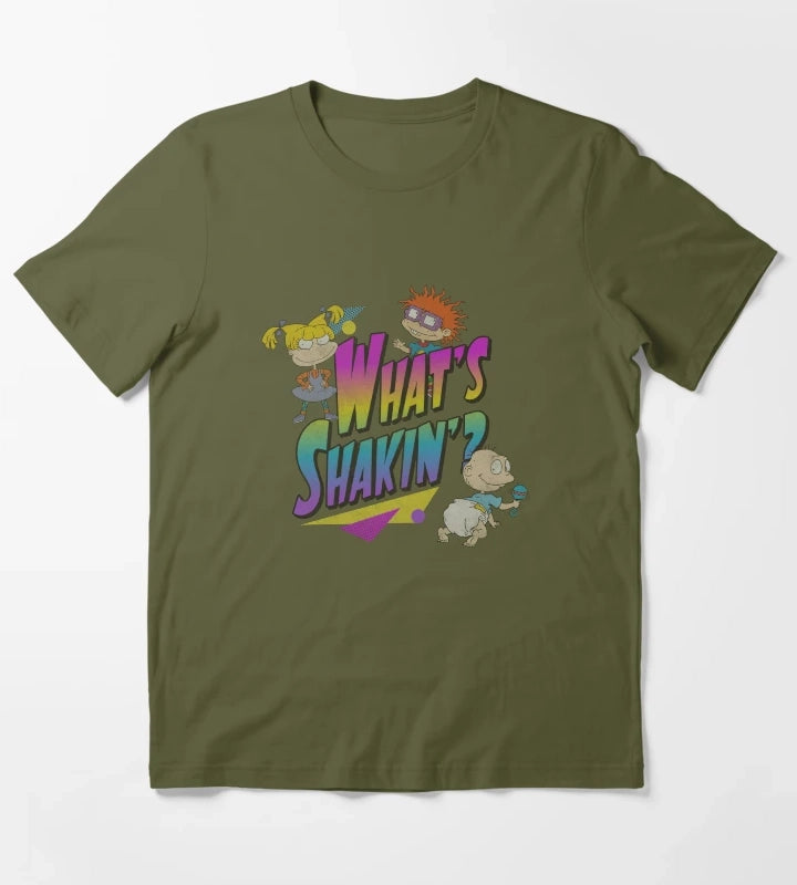 Rugrats Vintage Neon Group Whats Shakin T-Shirt Olive Green