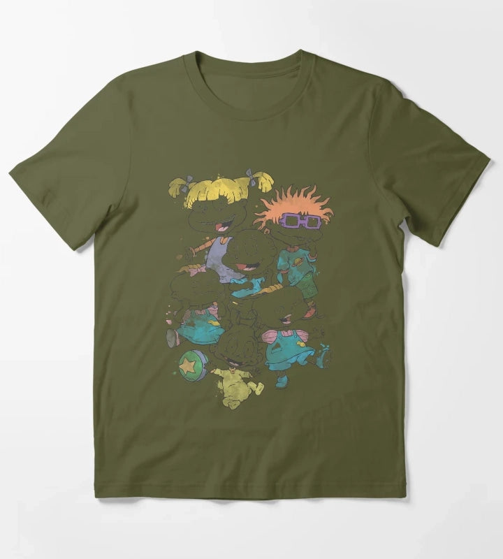 Rugrats Watercolor Group Shot Poster T-Shirt Olive Green