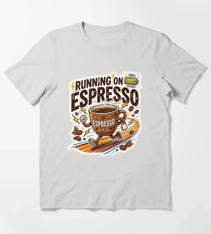 Running On Espresso Funny Coffee Lover Design T-Shirt Light Grey