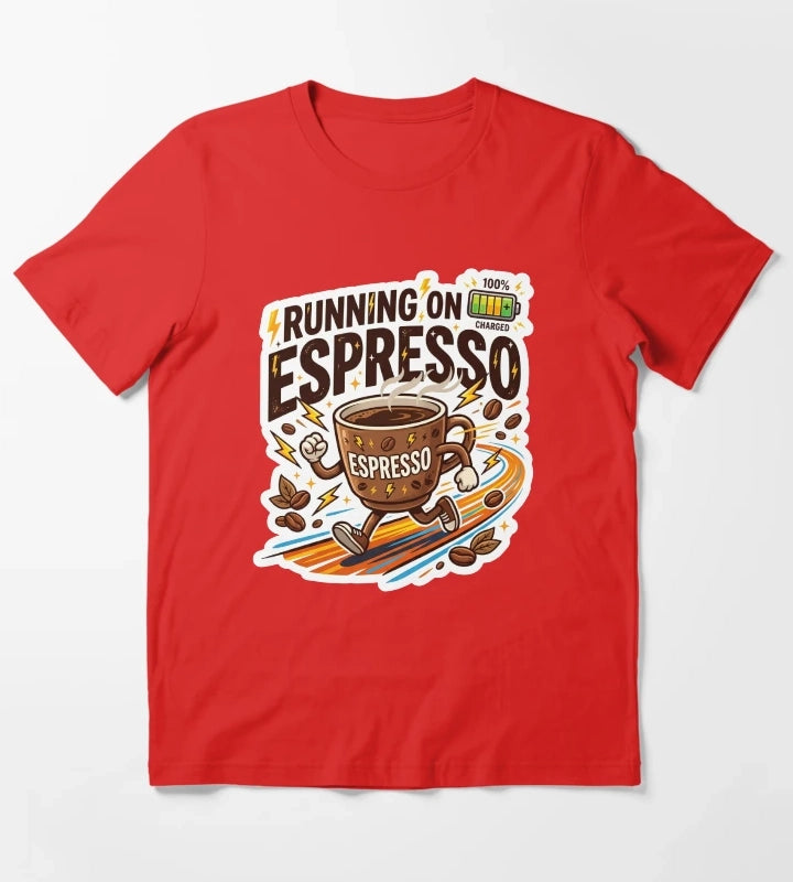 Running On Espresso Funny Coffee Lover Design T-Shirt Red