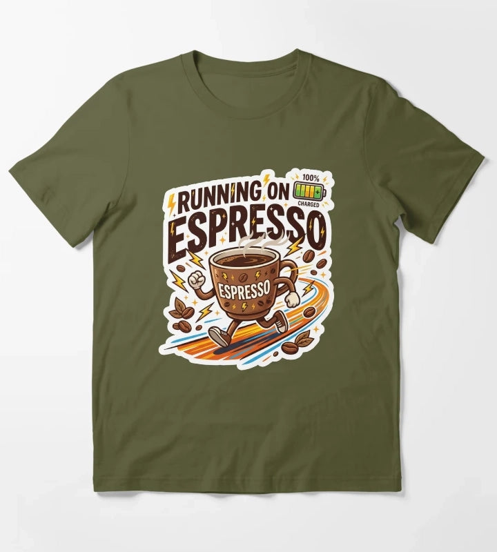 Running On Espresso Funny Coffee Lover Design T-Shirt Olive Green