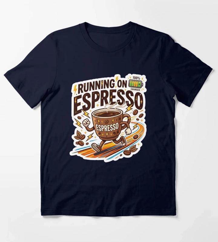 Running On Espresso Funny Coffee Lover Design T-Shirt Navy