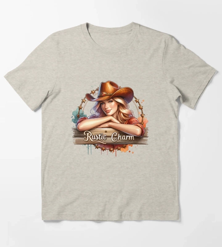 Rustic Charm Smiling Cowgirl Design for Apparel Mugs Stickers More T-Shirt Cream