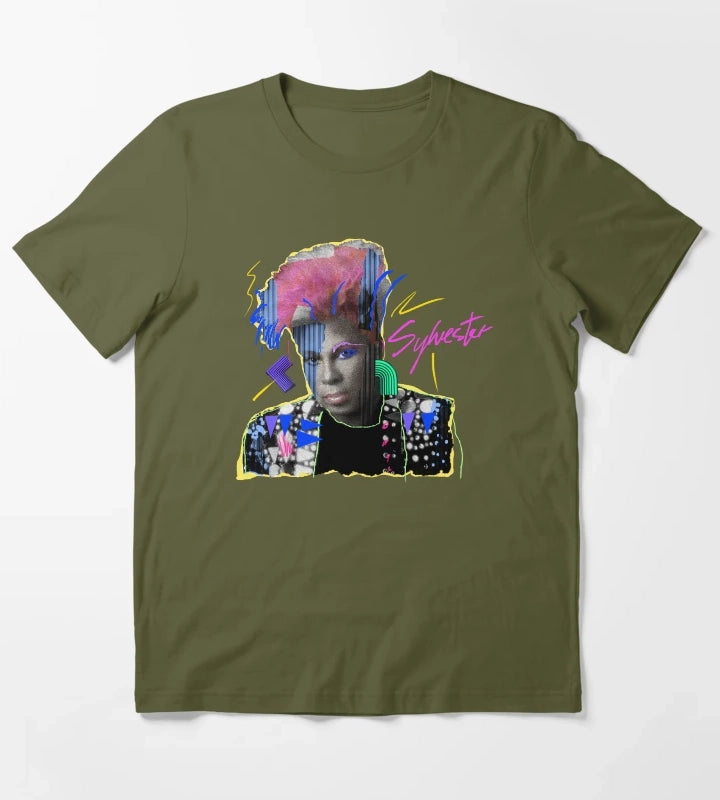 SLVSTR DISCO QUEEN black background T-Shirt Olive Green