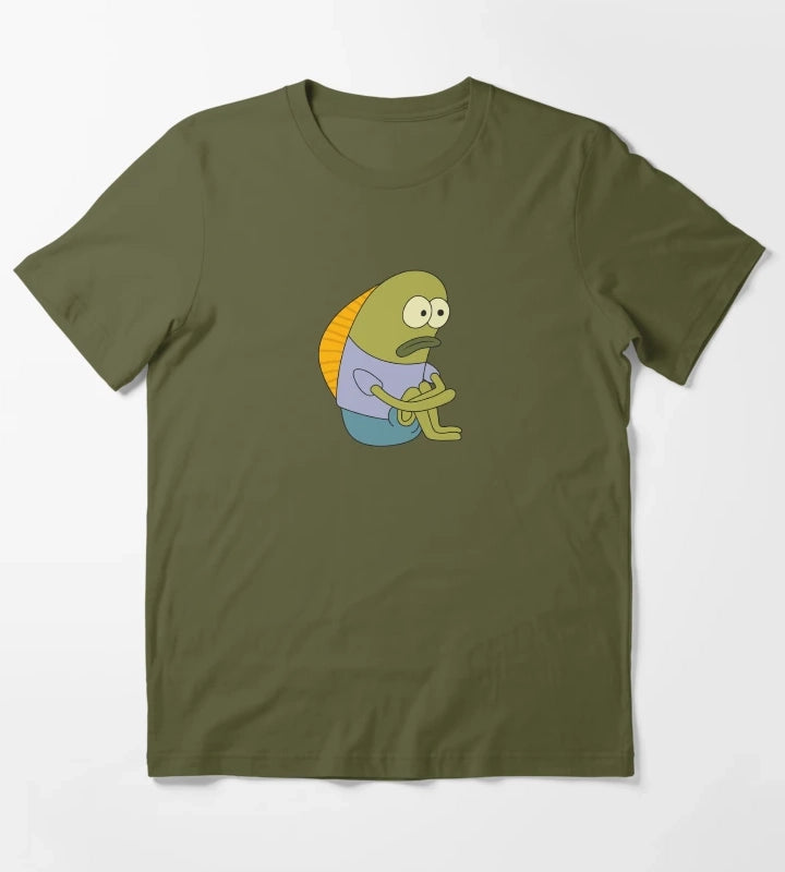 Sad Fish Meme SpongeBob Funny Illustration T-Shirt Olive Green