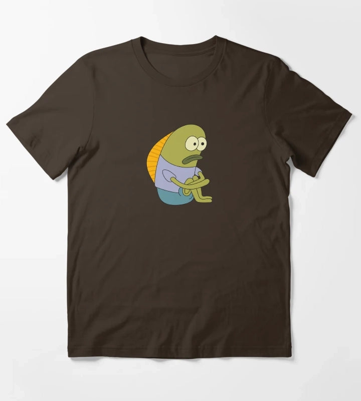 Sad Fish Meme SpongeBob Funny Illustration T-Shirt Brown