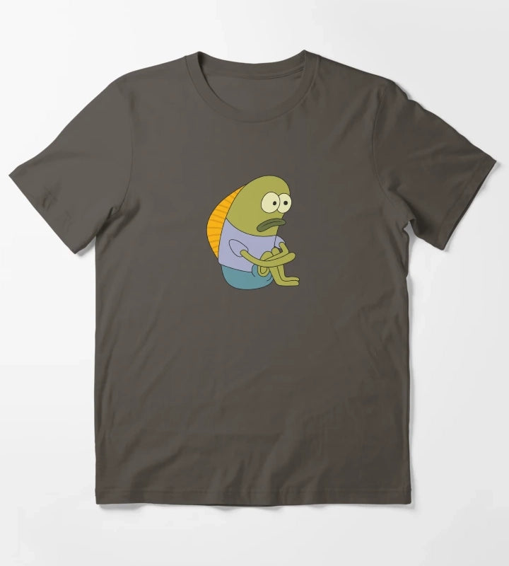 Sad Fish Meme SpongeBob Funny Illustration T-Shirt Dark Grey