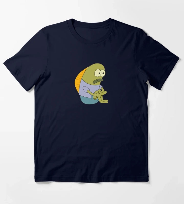 Sad Fish Meme SpongeBob Funny Illustration T-Shirt Navy