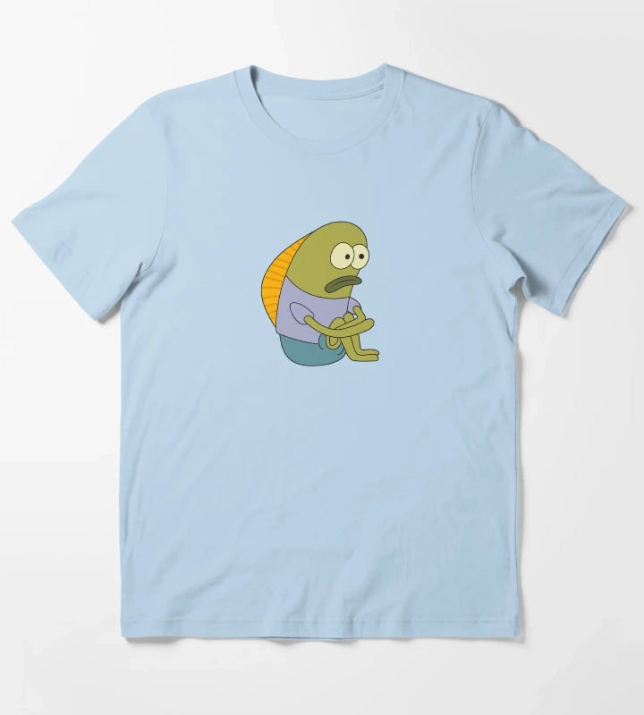 Sad Fish Meme SpongeBob Funny Illustration T-Shirt Sky Blue