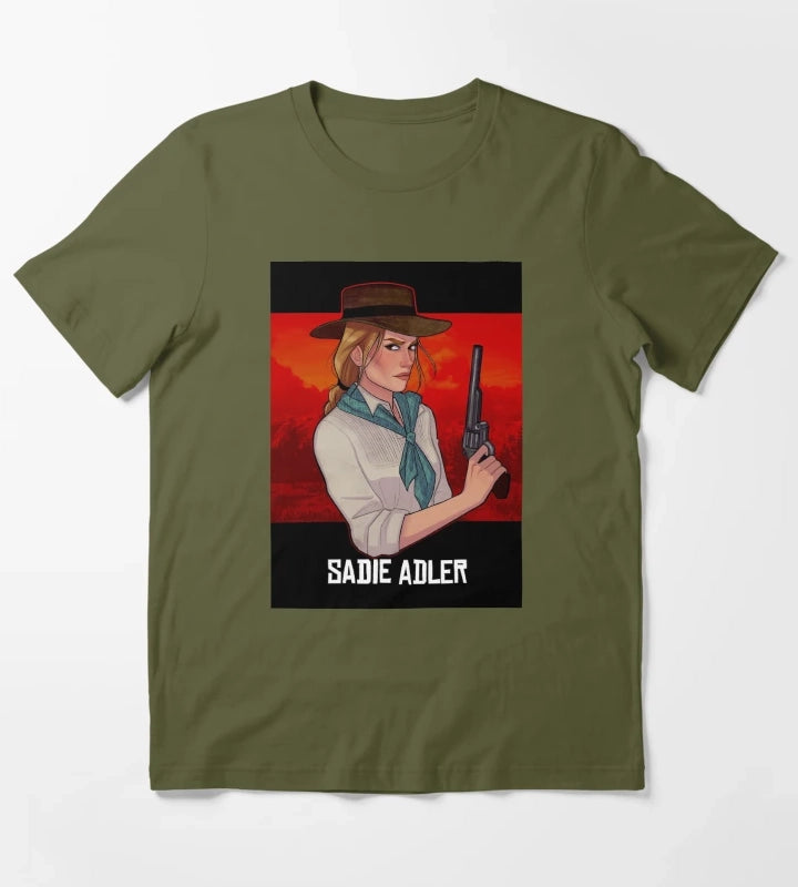 Sadie Adler Cowgirl Video Gaming T-Shirt Olive Green