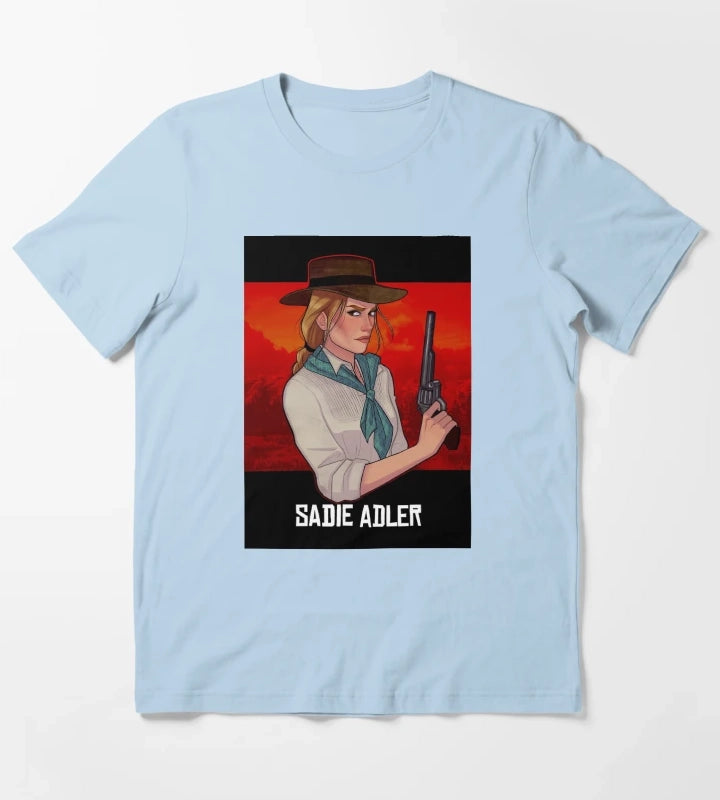 Sadie Adler Cowgirl Video Gaming T-Shirt Sky Blue