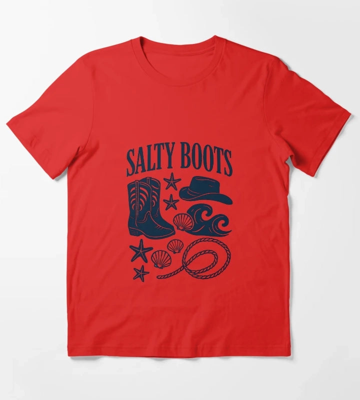 Salty Boots Western Beach Design T-Shirt Red