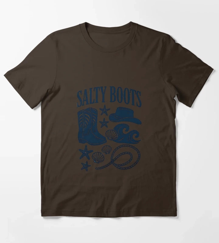 Salty Boots Western Beach Design T-Shirt Brown