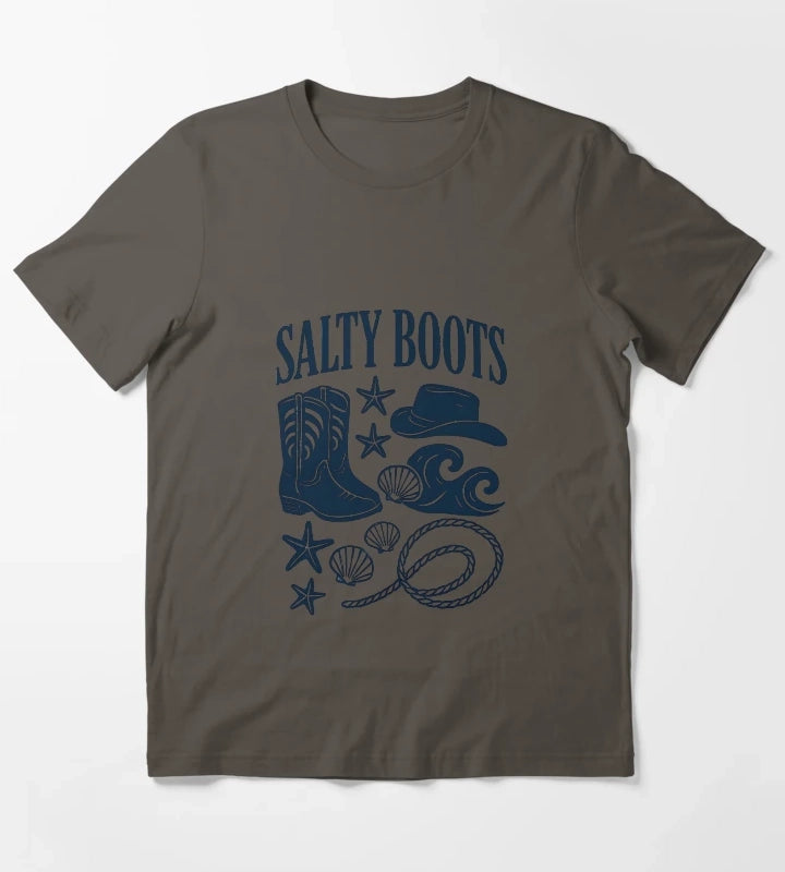 Salty Boots Western Beach Design T-Shirt Dark Grey