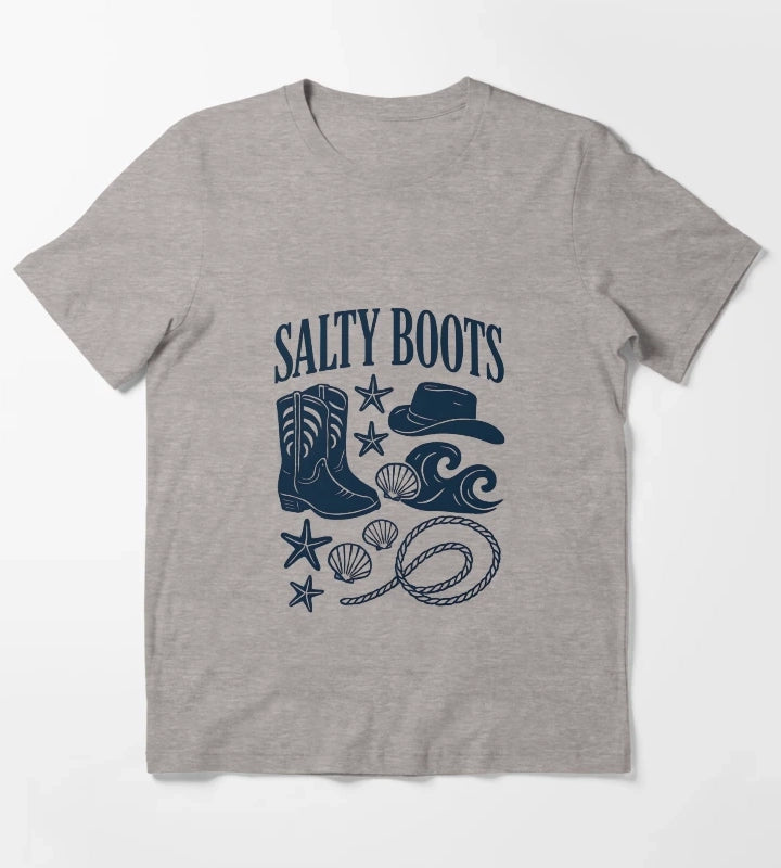 Salty Boots Western Beach Design T-Shirt Heather Grey