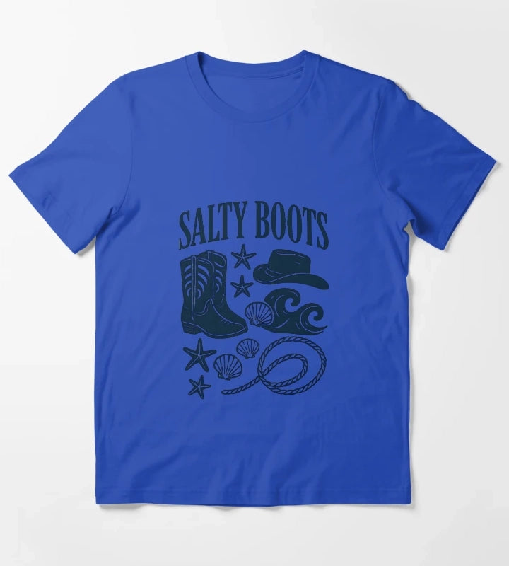 Salty Boots Western Beach Design T-Shirt Blue