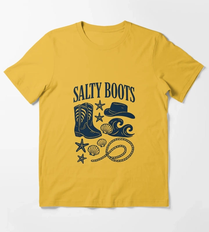 Salty Boots Western Beach Design T-Shirt Yellow