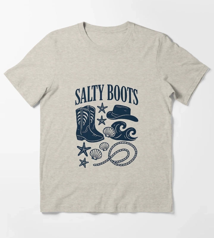 Salty Boots Western Beach Design T-Shirt Cream