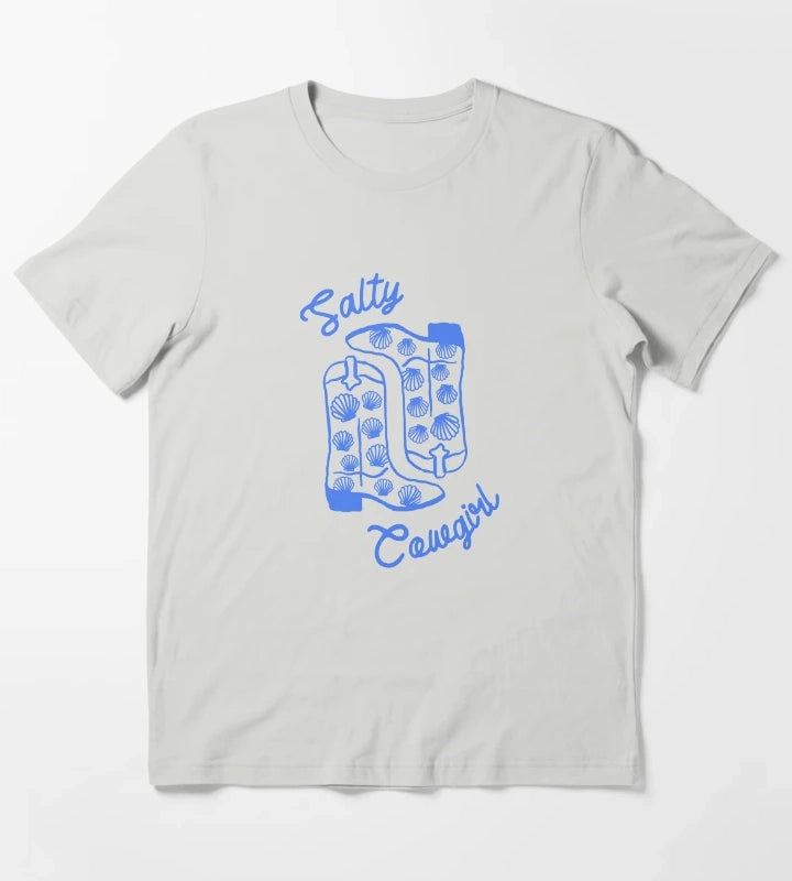 Salty Cowgirl Western Beach Boots Design T-Shirt Light Grey