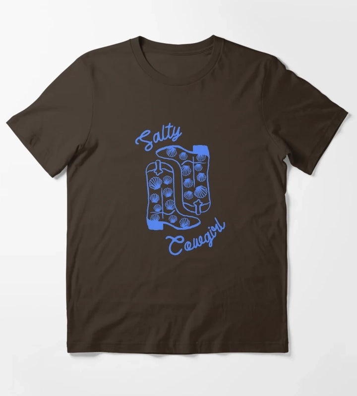 Salty Cowgirl Western Beach Boots Design T-Shirt Brown