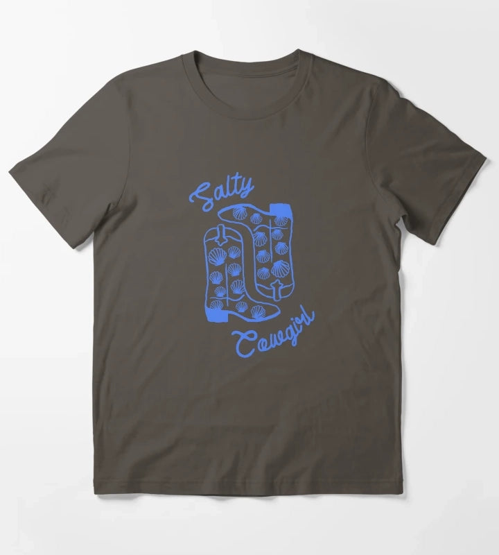 Salty Cowgirl Western Beach Boots Design T-Shirt Dark Grey