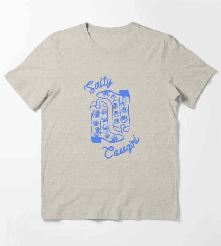 Salty Cowgirl Western Beach Boots Design T-Shirt Cream