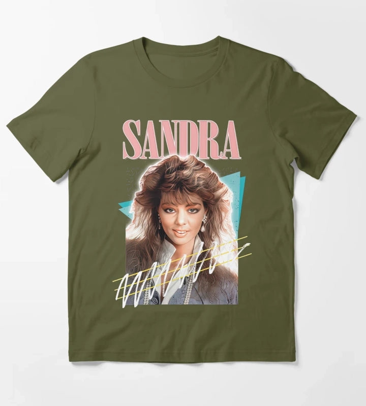 Sandra 80s Cretu Retro Fan Art T-Shirt Olive Green