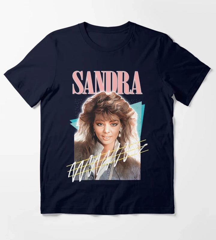 Sandra 80s Cretu Retro Fan Art T-Shirt Navy